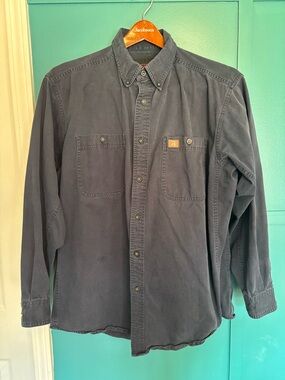 Wrangler Riggs Workwear Men’s Button-Down Shirt in Navy Blue 100% Cotton Size XL